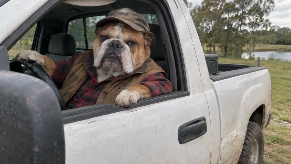 Bulldog con un cappellino mimetico