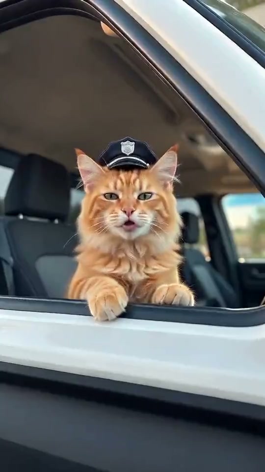 Gatto rosso con un cappellino nero